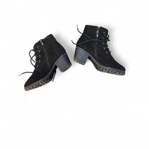 Shoe Dept - Girls Lace-Up Ankle Boots - Black - Size 4M Chunky Heel Combat Style